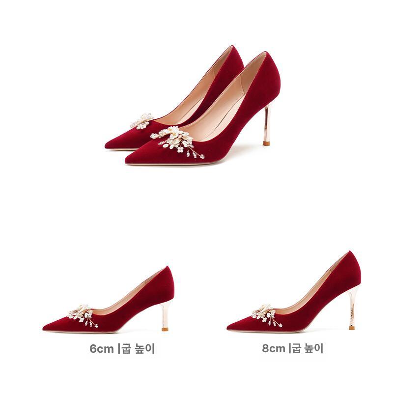 빨간구두 여성 편한 컴포트신발 하객 포인트주기좋은 유니크한디테일 승무원구두 근무화 펌프스힐 와인레드 6cm 굽 34 - 상세 이미지 5