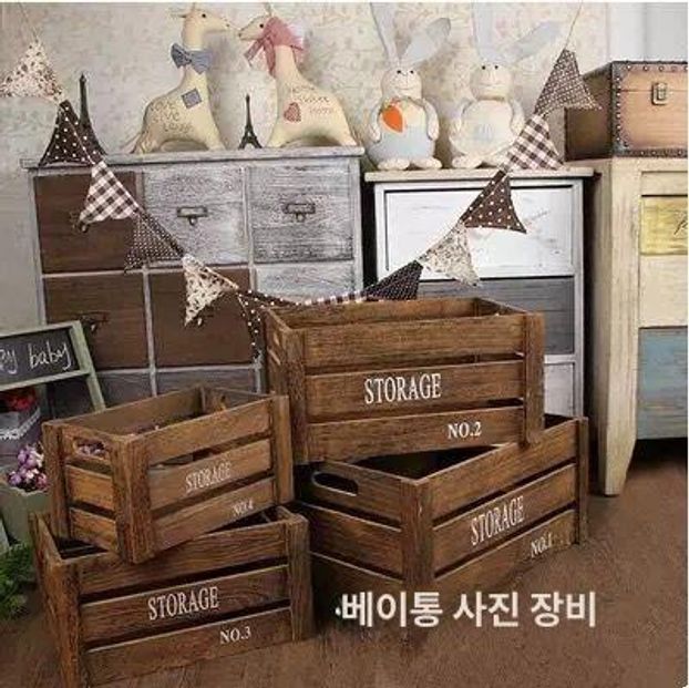 우드박스 수납함 과일 와인나무박스 인테리어 앤틱 브라운 단일 상품 - 상세 이미지 2