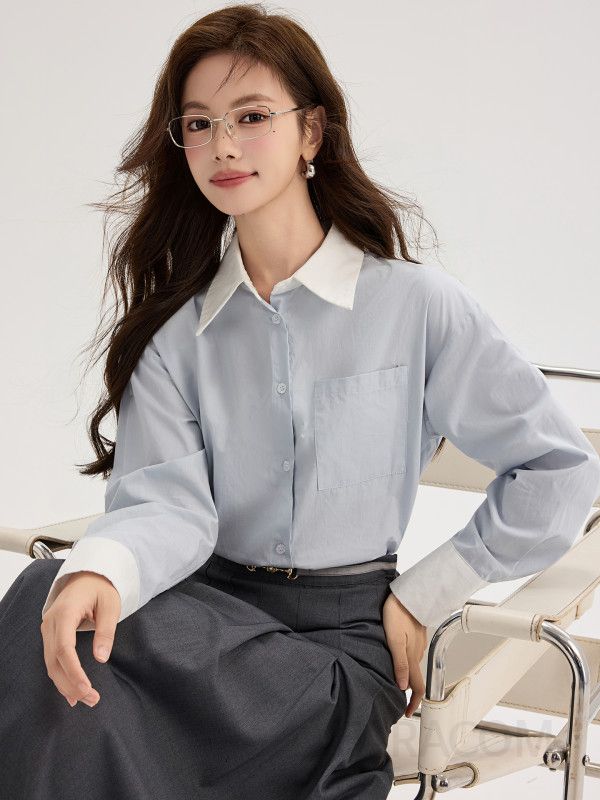 여성용 가을 캐주얼 블라우스 루즈핏 라운드넥 스타일과 편안한 착용감의 빈티지한 디자인 긴팔 셔츠 다양한 코디 가능 - 상세 이미지 4