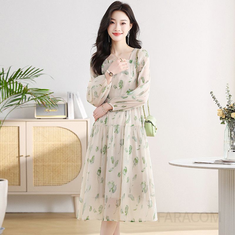 봄 플라워롱원피스 여성용 쉬폰소재로 가볍고 우아한 스타일 하객룩으로도 적합한 슬림핏 퍼프 슬리브 디자인 - 상세 이미지 2