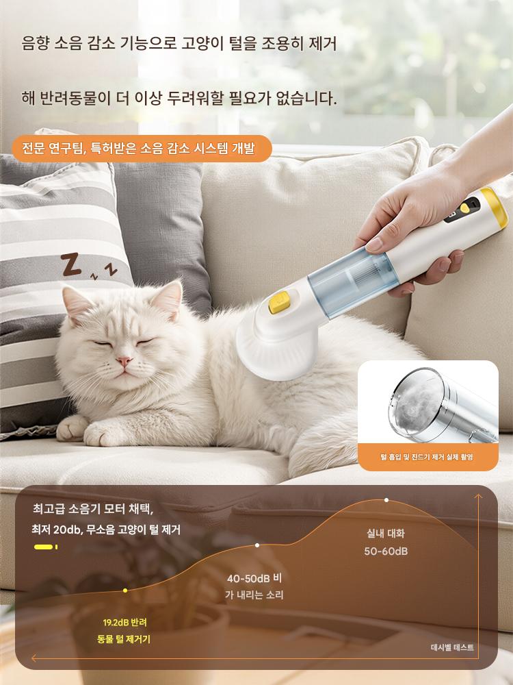 고양이털흡입기 고양이 개털 진공 클리닝 반려동물 털 제거기 옐로우 15000pa - 상세 이미지 4
