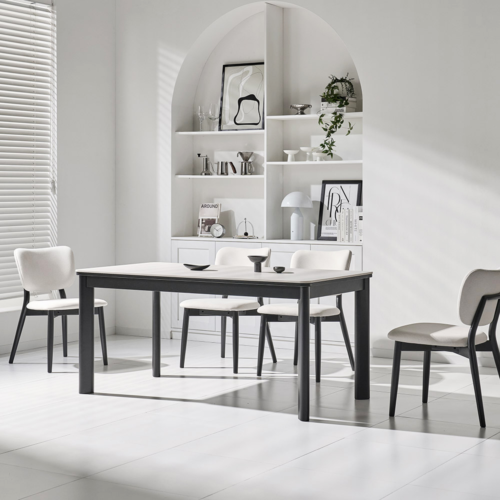 쏠앤까사 블랙 어반 고무나무 원목 포세린 세라믹 식탁세트 4인용 6인용 1400 1600 1800