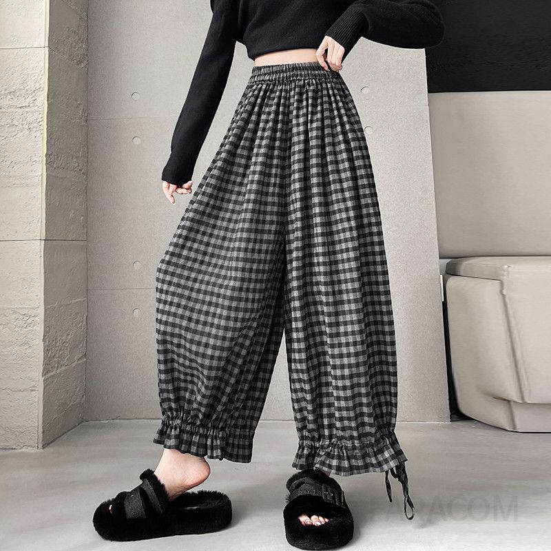 여성 하이웨이스트 벌룬와이드팬츠 루즈핏 캐주얼 가을용 면 소재로 편안한 착용감의 트렌디한 디자인 바지 - 상세 이미지 4