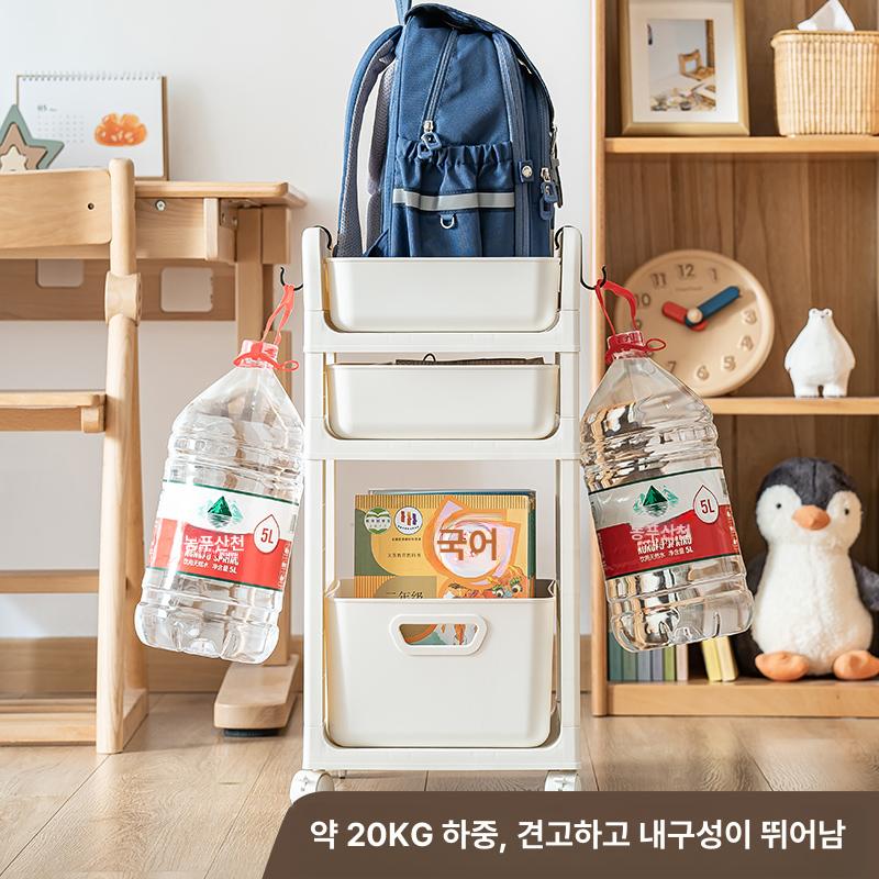 책가방 수납함 정리대 선반 책꽂이 가방걸이 다용도 바퀴달린 수납장 3단 2단 풀리 블루 3단 바퀴 포함 - 상세 이미지 3