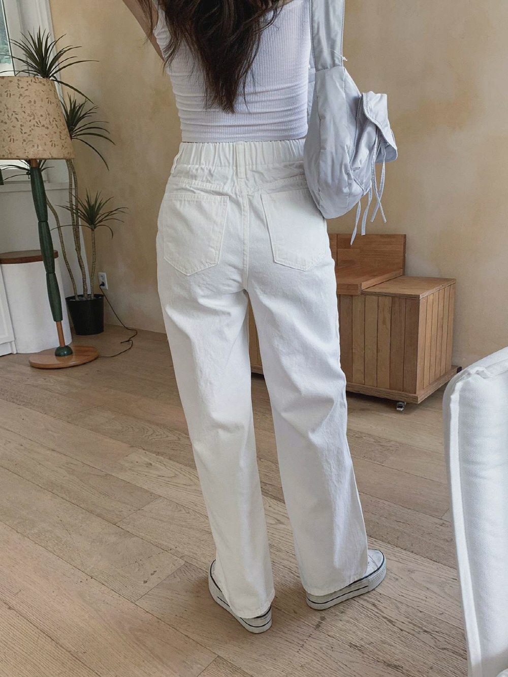 일자바지 세미와이드팬츠 앞포켓 뒷밴딩 면팬츠 - 상세 이미지 5
