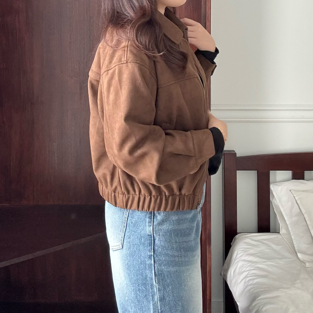 스웨이드자켓 가을 여성 스웨이드 블루종 점퍼 자켓 - 상세 이미지 4