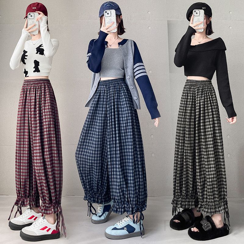 여성 하이웨이스트 벌룬와이드팬츠 루즈핏 캐주얼 가을용 면 소재로 편안한 착용감의 트렌디한 디자인 바지 - 상품 이미지