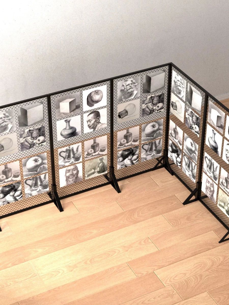 철망파티션 메쉬망 가벽 작품 전시 진열대 미술 진열 전시회 100x200cm 더블 삼각대 이미지 6