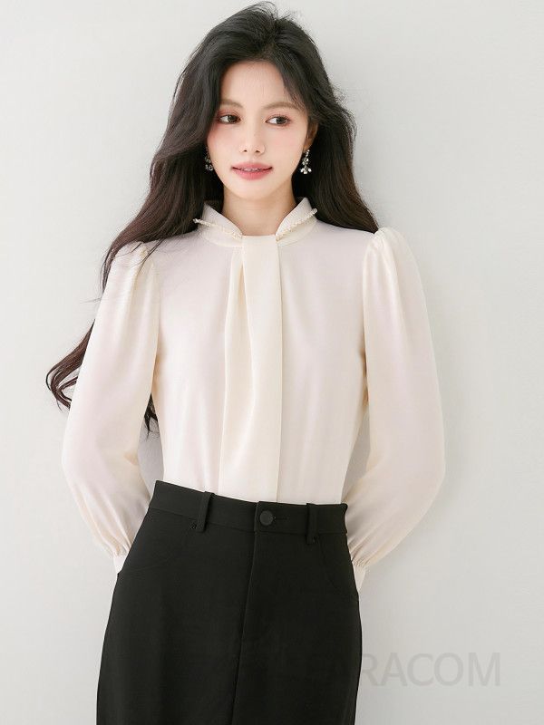 여성 코튼 긴팔 셔츠 가을 데일리룩 올매치 캐주얼 스타일 출퇴근용 편안한 착용감의 살구색 패션 긴팔남방 - 상세 이미지 4