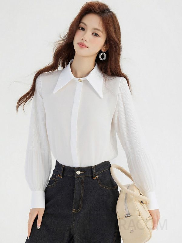 여성 아코디언 플리츠 쉬폰 긴팔 블라우스 심플하고 세련된 스타일 면접에도 적합한 편안한 착용감의 예쁜 겨울 여성셔츠 - 상품 이미지
