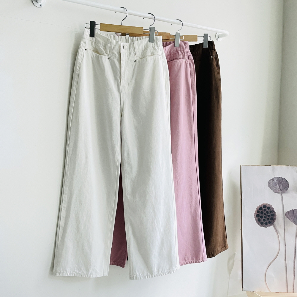 일자바지 세미와이드팬츠 앞포켓 뒷밴딩 면팬츠 - 상품 이미지