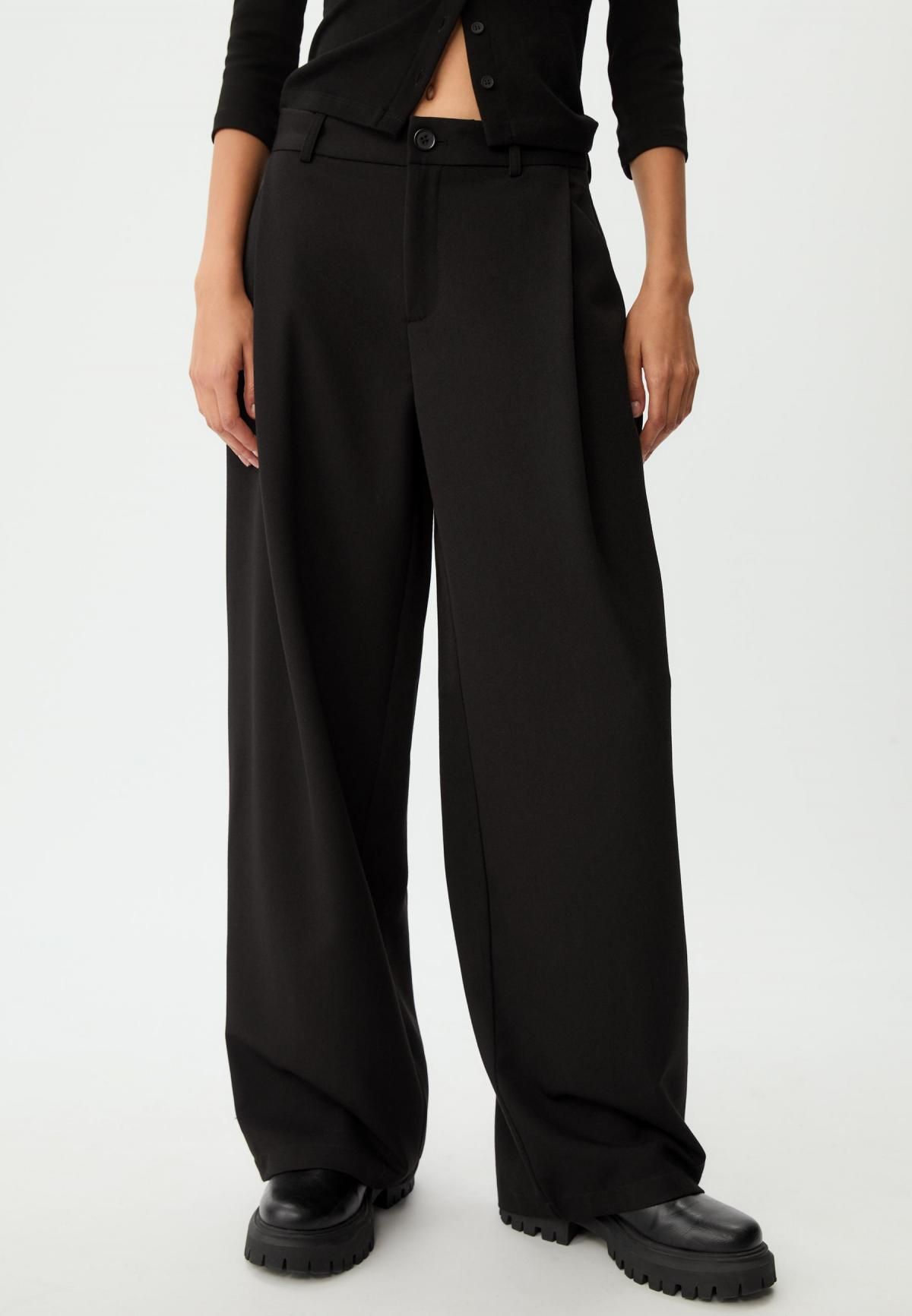 스트라디바리우스 핀턱 하이웨이스트 블랙 와이드 슬랙스 팬츠 8276/500 BLACK - 상품 이미지