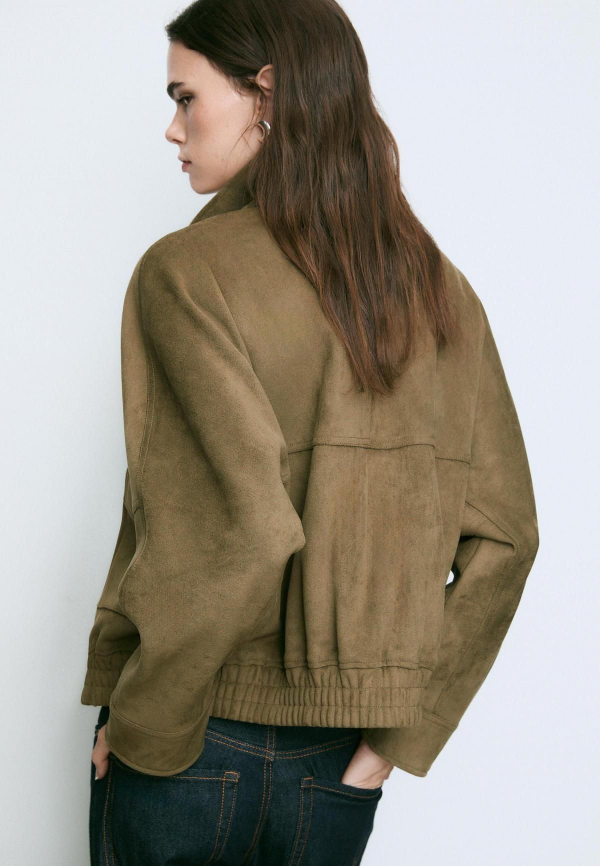 스트라디바리우스 오버핏 페이크 스웨이드 하이넥 재킷 5622/341 OLIVE GREEN - 상세 이미지 5