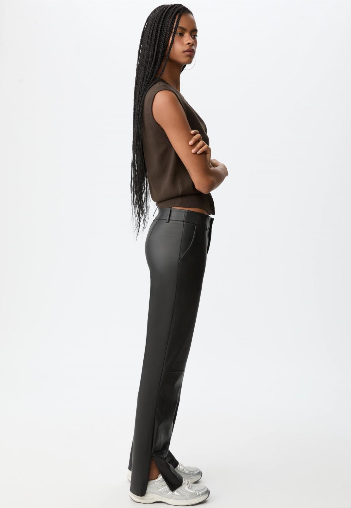 스트라디바리우스 레더 이펙트 스트레이트핏 사이드 지퍼 팬츠 8296/160 BLACK - 상세 이미지 5