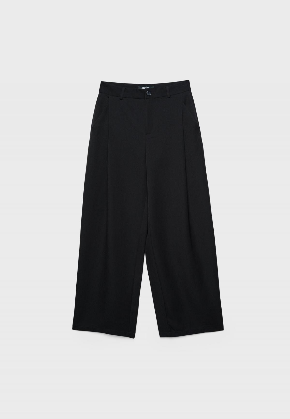 스트라디바리우스 핀턱 하이웨이스트 블랙 와이드 슬랙스 팬츠 8276/500 BLACK - 상세 이미지 4