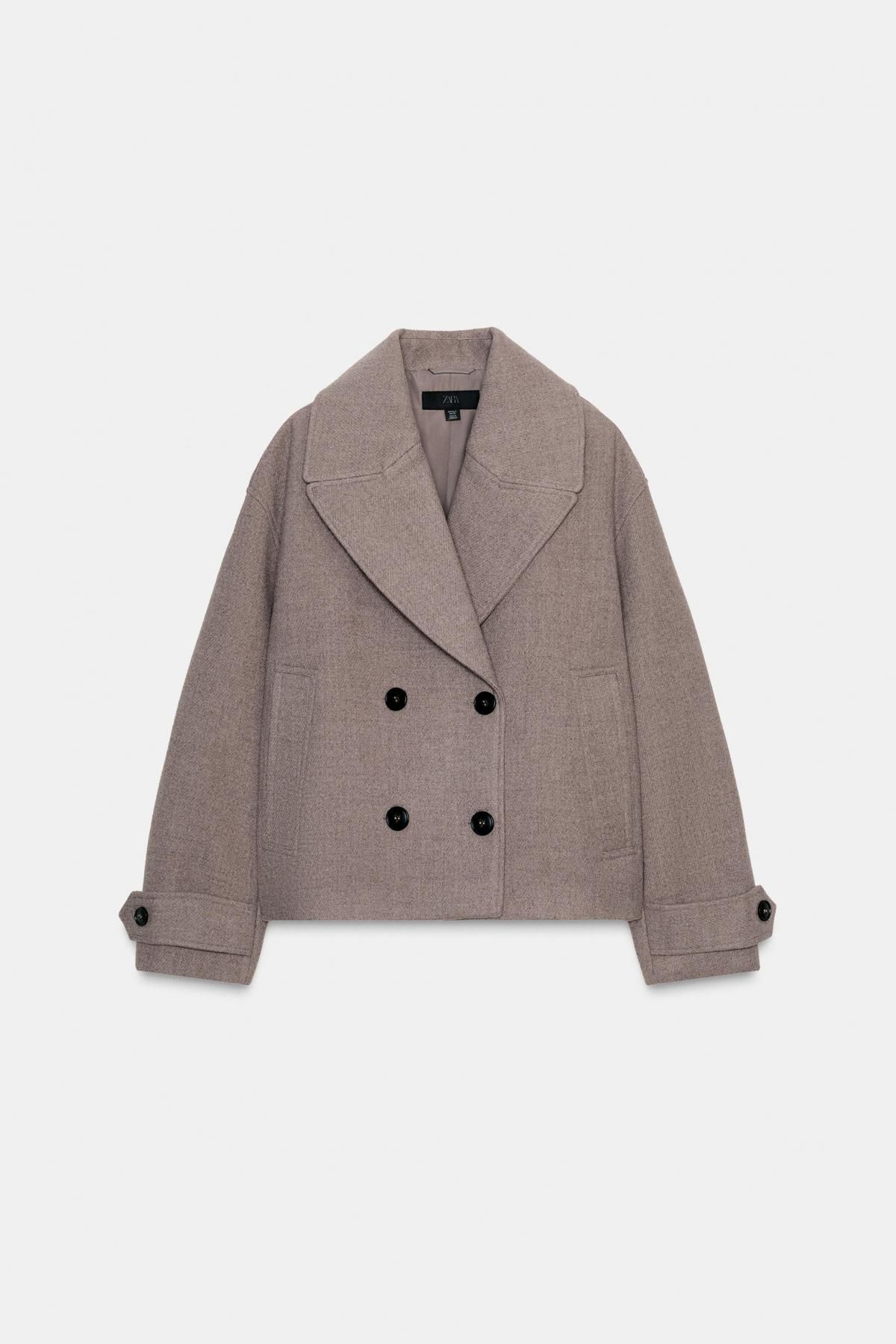 자라 더블브레스트 라펠카라 울혼방 숏코트 3046/297 MINK - 메인 이미지