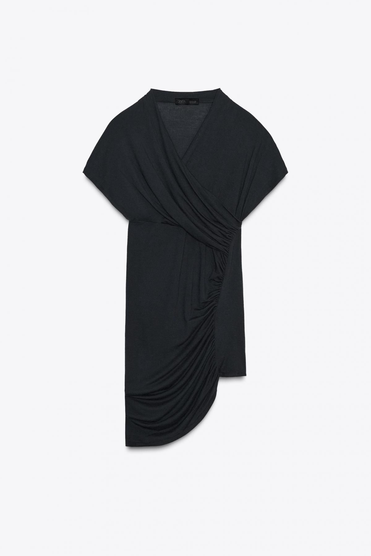 자라 모달울 테크니컬 크로스 브이넥 반팔 탑 5584/803 DARK ANTHRACITE - 메인 이미지