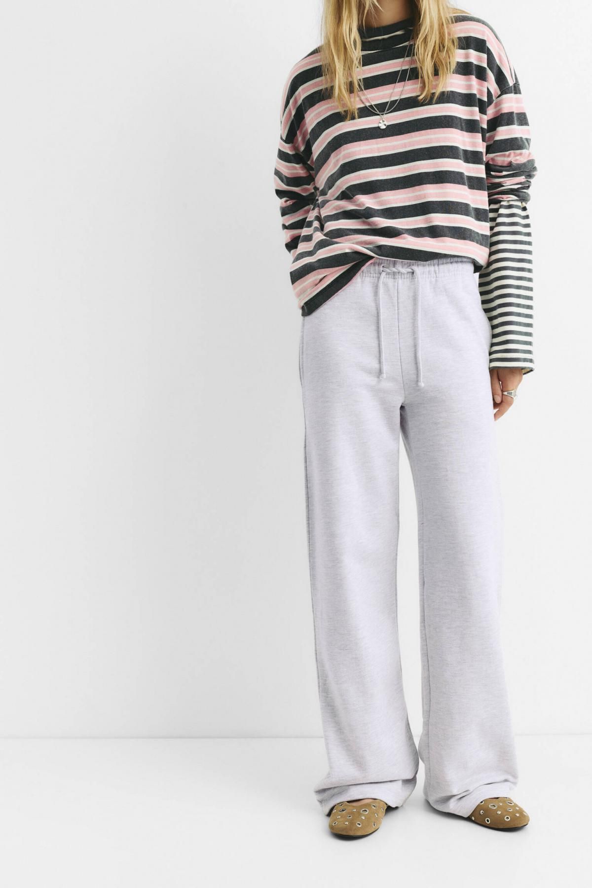 풀앤베어 코튼블렌드 플루이드 트레이닝 와이드 팬츠 7675/310 GREY MARL - 상품 이미지