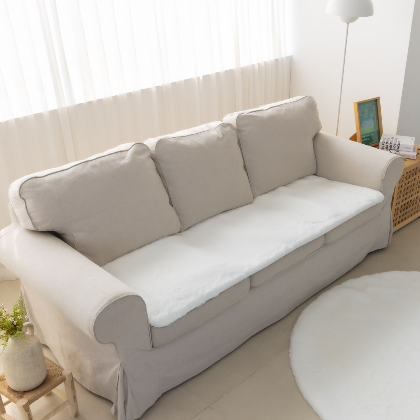 먼지없는 워셔블 장모 온감 러그 대형 거실 침실 원룸 에코퍼 화이트, 60x170