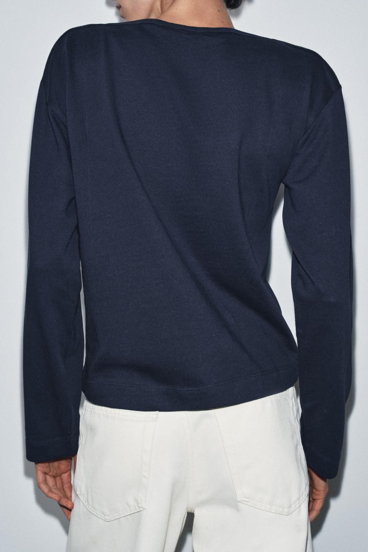 자라 베이직 네이비 보트넥 긴팔 티셔츠 4424/631 NAVY BLUE - 상세 이미지 5