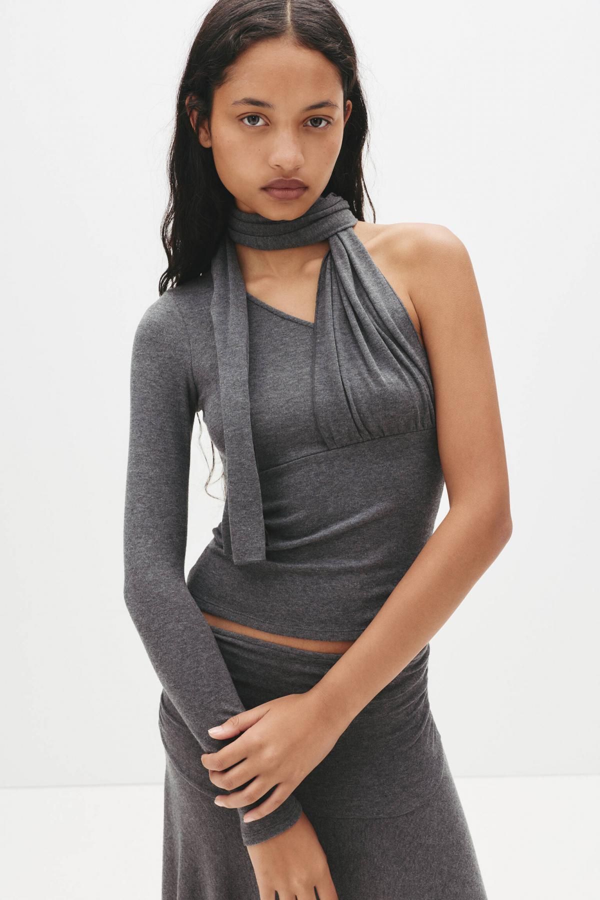 풀앤베어 소프트터치 언발란스넥 테크니컬 긴팔 티셔츠 7150/441 ANTHRACITE GREY - 상세 이미지 2