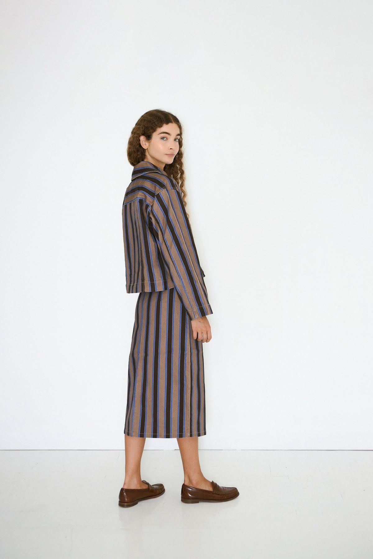 타이니코튼 모카 스트라이프 포켓 미디 스커트 AW25-647S37 ONE COLOR - 상세 이미지 3