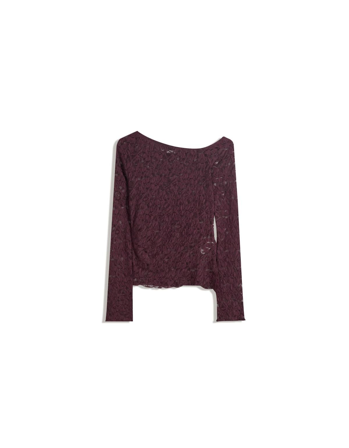 버쉬카 버건디 시스루 레이스 긴팔 탑 7542/662 BURGUNDY - 상품 이미지