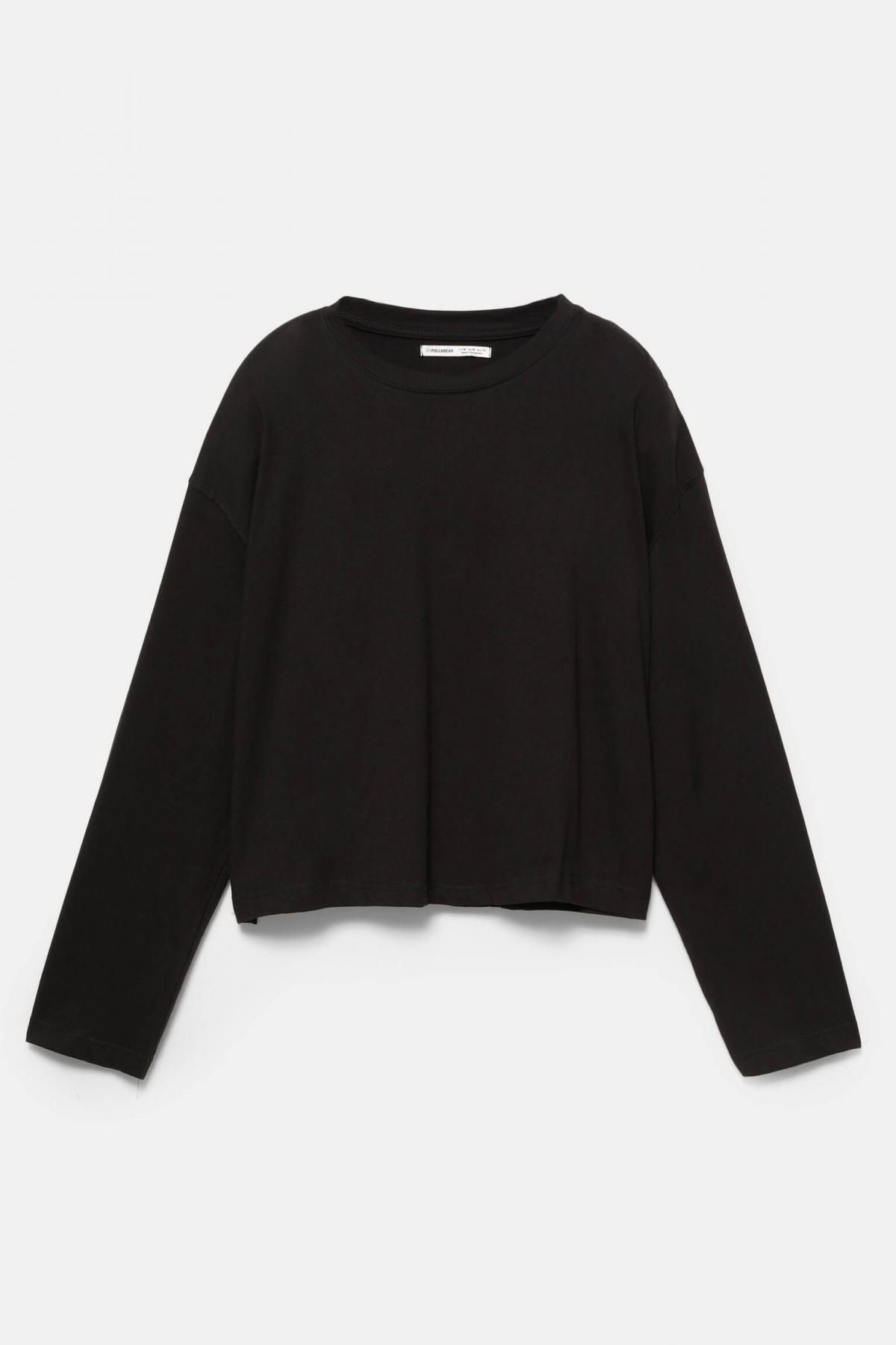 풀앤베어 박시핏 라운드넥 긴팔 티셔츠 7152/303 BLACK - 상품 이미지