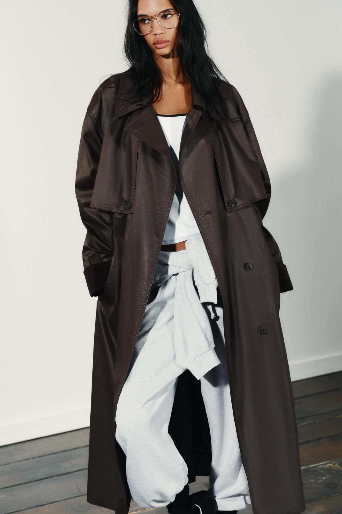 자라 테크니컬 왁스드 코듀로이 커프스 롱 트렌치코트 5854/728 DARK BROWN - 상세 이미지 4