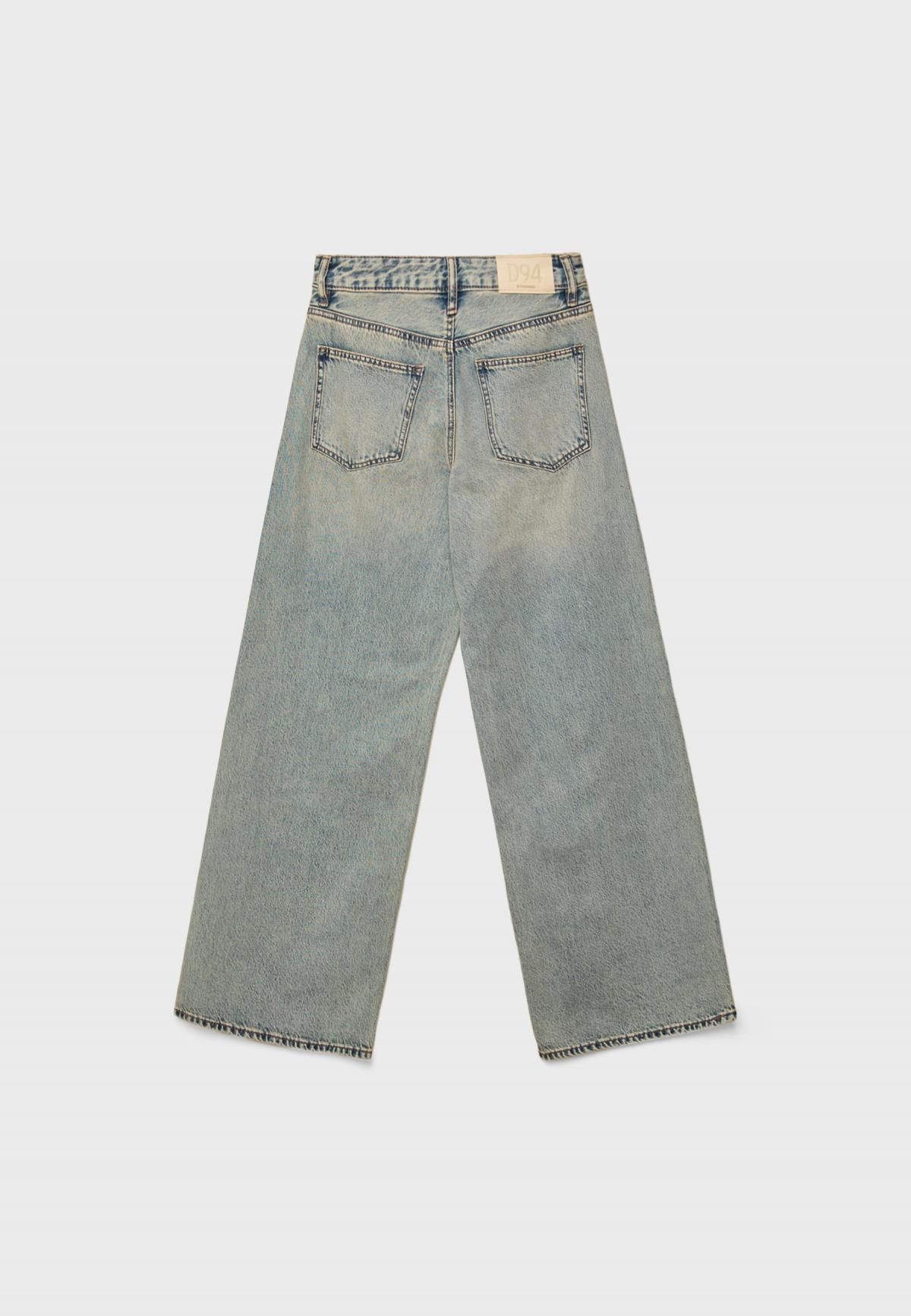 스트라디바리우스 와이드핏 하이웨이스트 릴랙스드 스트레이트 청바지 4893/243 OVERDYED BLUE DENIM - 상세 이미지 3