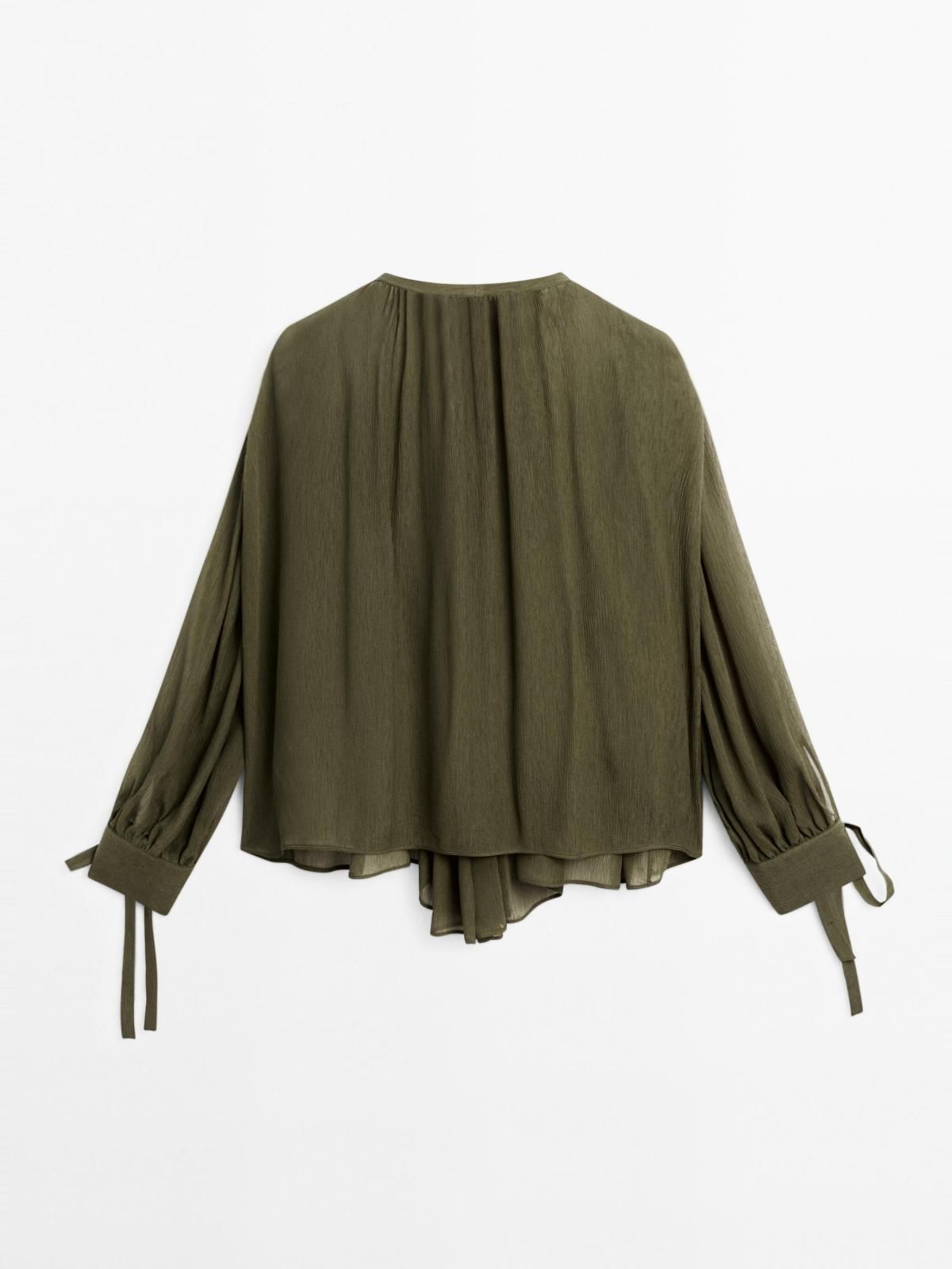 마시모두띠 세미시어 리본타이 케이프 블라우스 5148/748 DARK GREEN - 상세 이미지 5