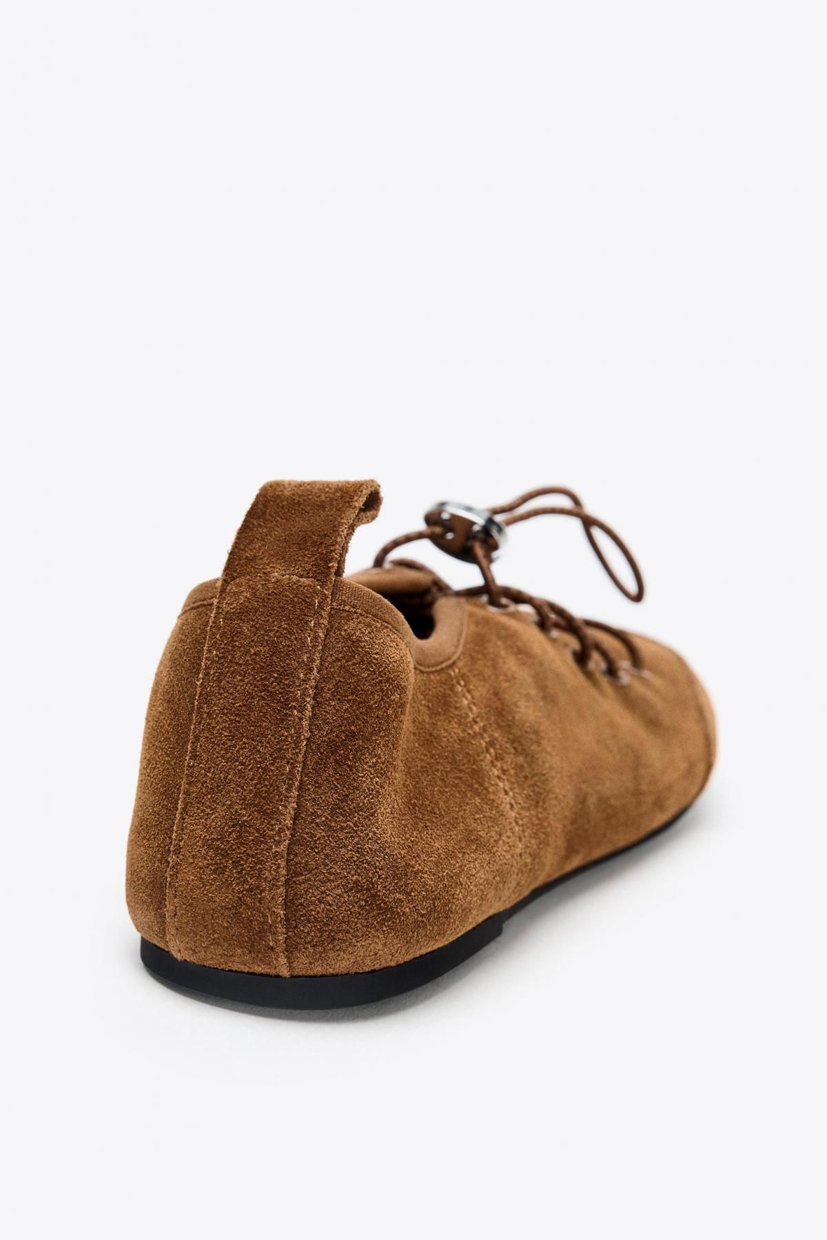 자라 스포티 스웨이드 스트랩 플랫슈즈 1557/610 BROWN - 상세 이미지 5
