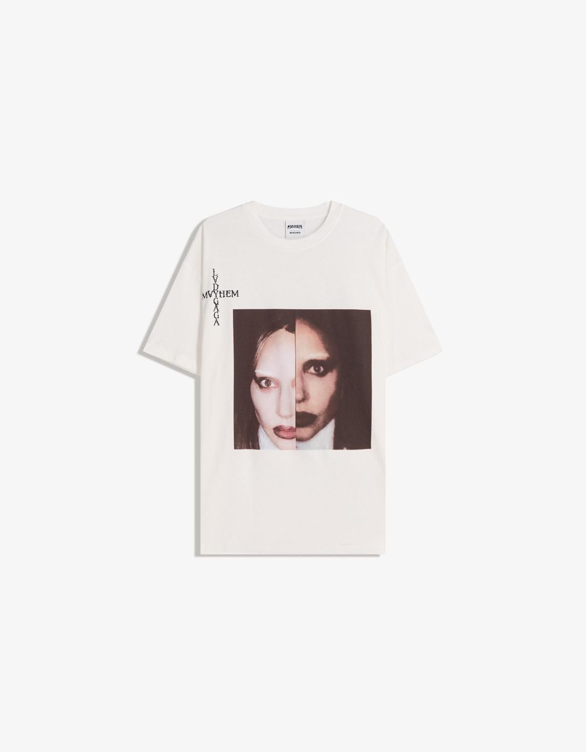 버쉬카 레이디가가 포토 프린트 오버핏 반팔 티셔츠 7620/160 OFF WHITE - 상세 이미지 3