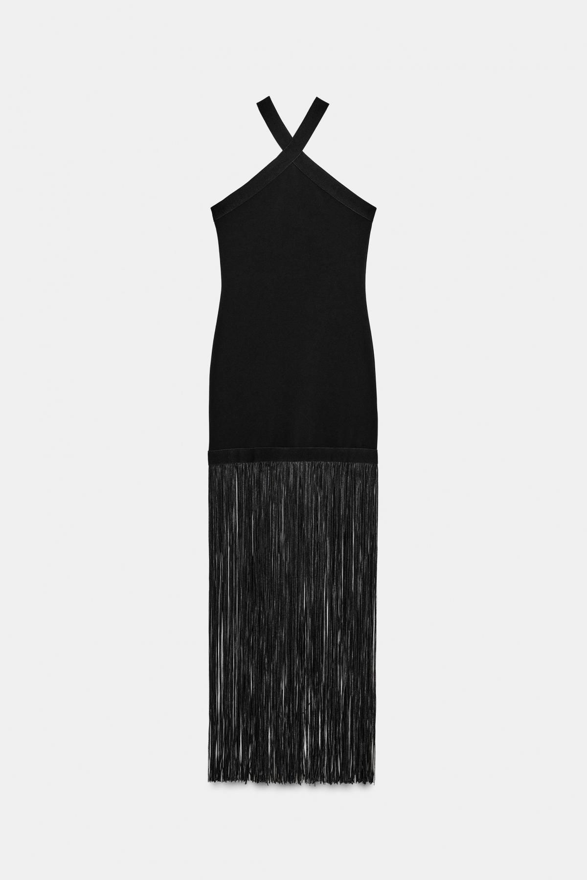 자라 프린지 스트레치 롱 홀터넥 원피스 5584/212 BLACK - 메인 이미지