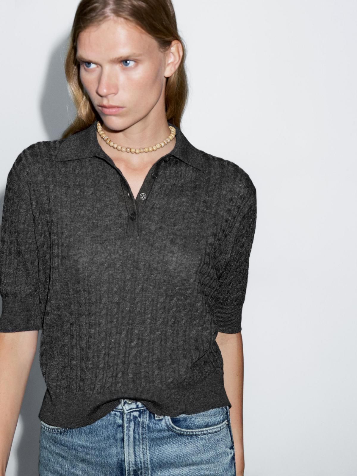 마시모두띠 울블렌드 브이넥 반팔 케이블 니트 폴로 셔츠 5687/579 ANTHRACITE GREY - 상세 이미지 4