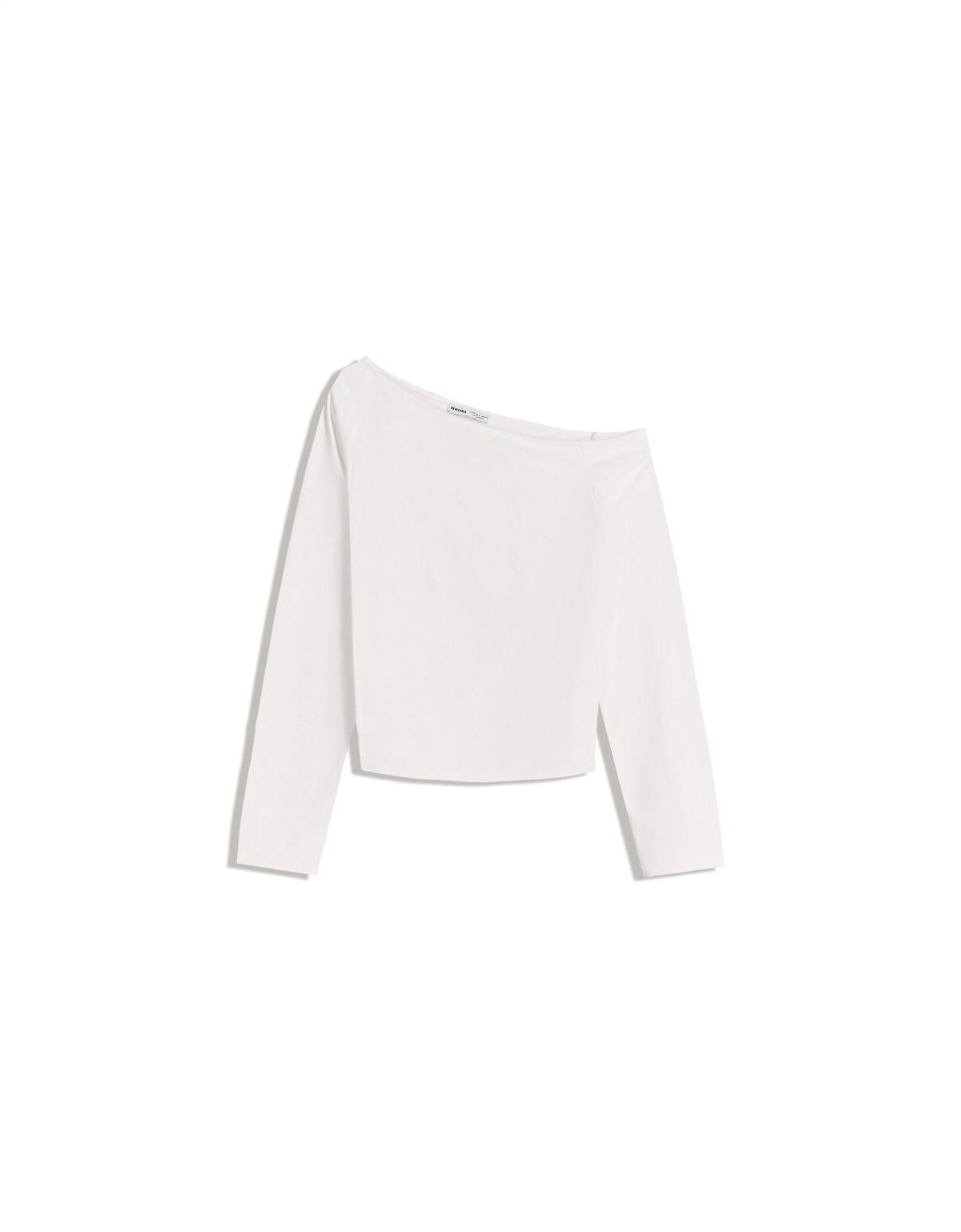 버쉬카 트렌디 언밸런스넥 긴팔 티셔츠 7603/727 OFF WHITE - 상세 이미지 4