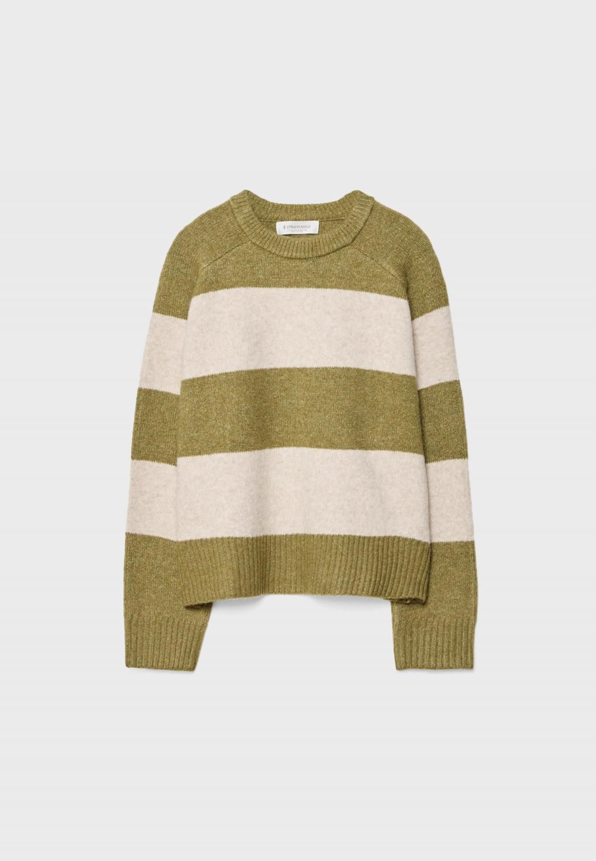 스트라디바리우스 스트라이프 라운드넥 소프트 니트 스웨터 5028/411 OLIVE GREEN - 상품 이미지