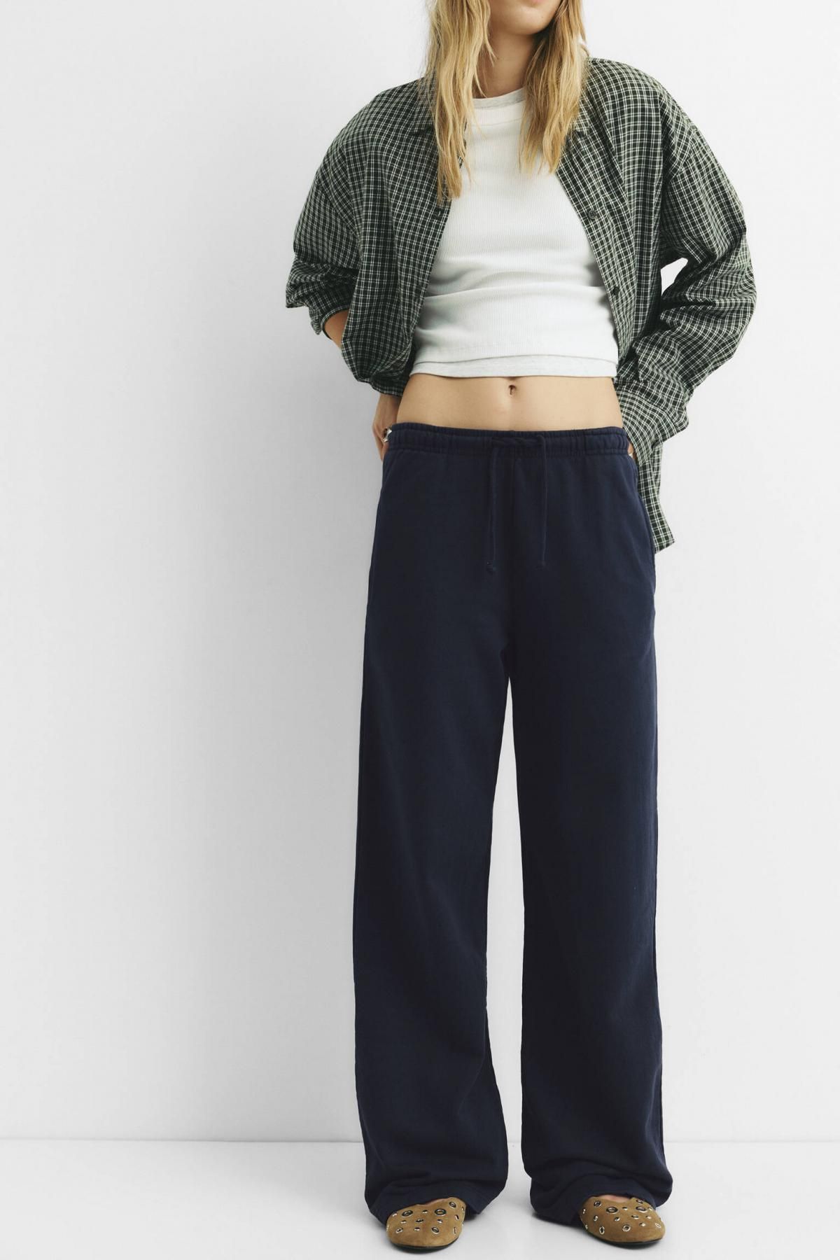 풀앤베어 코튼 블렌드 밴딩 플루이드 트랙 와이드 팬츠 7675/310 NAVY - 상품 이미지