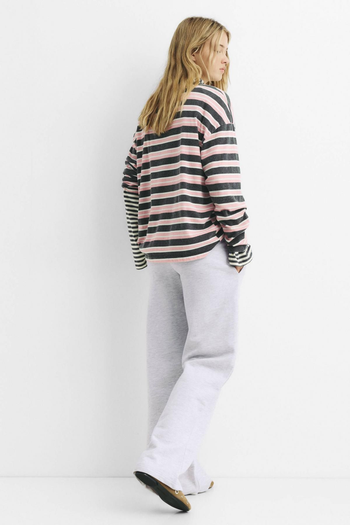 풀앤베어 코튼블렌드 플루이드 트레이닝 와이드 팬츠 7675/310 GREY MARL - 상세 이미지 3