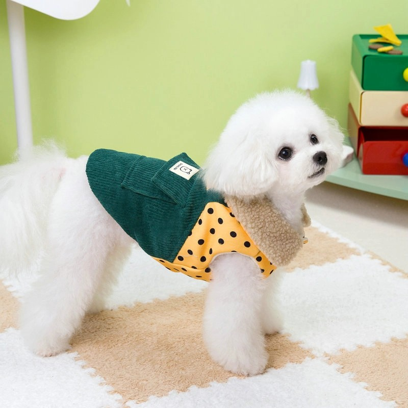 강아지옷 땡땡이 무늬 가을 겨울 골덴 기모 티셔츠 - 상세 이미지 5