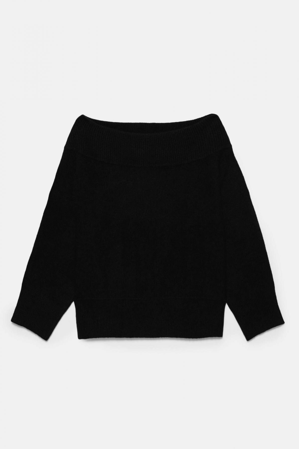풀앤베어 비대칭 소프트 니트 라운드넥 스웨터 7550/307 BLACK - 상품 이미지
