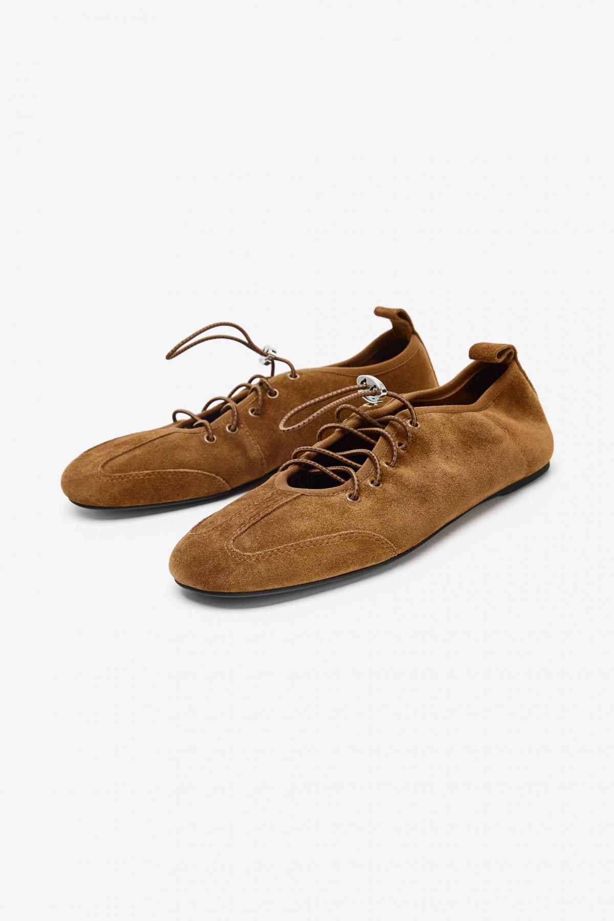 자라 스포티 스웨이드 스트랩 플랫슈즈 1557/610 BROWN - 상세 이미지 3