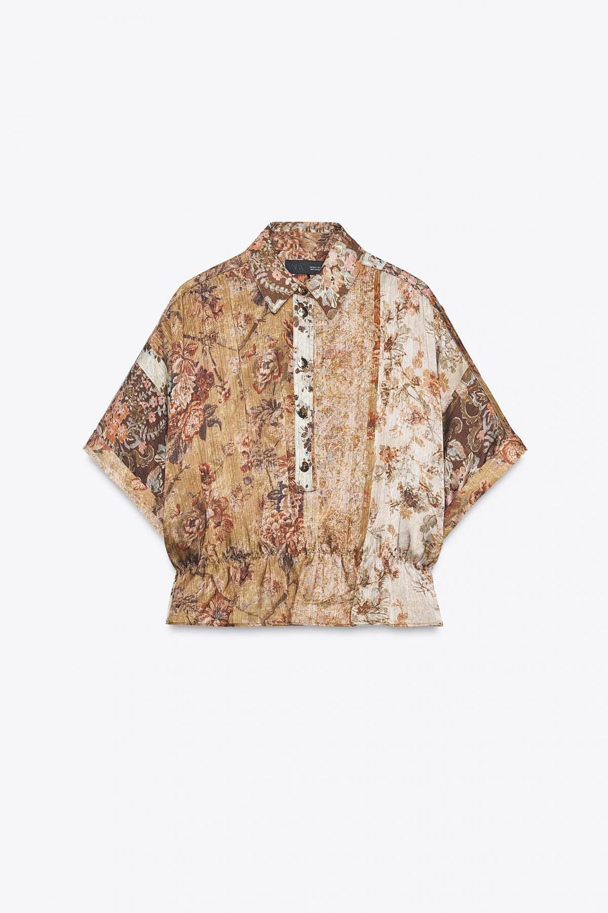 자라 빈티지 플라워 프린트 새틴 반팔 셔츠 9014/186 MULTICOLOURED - 메인 이미지