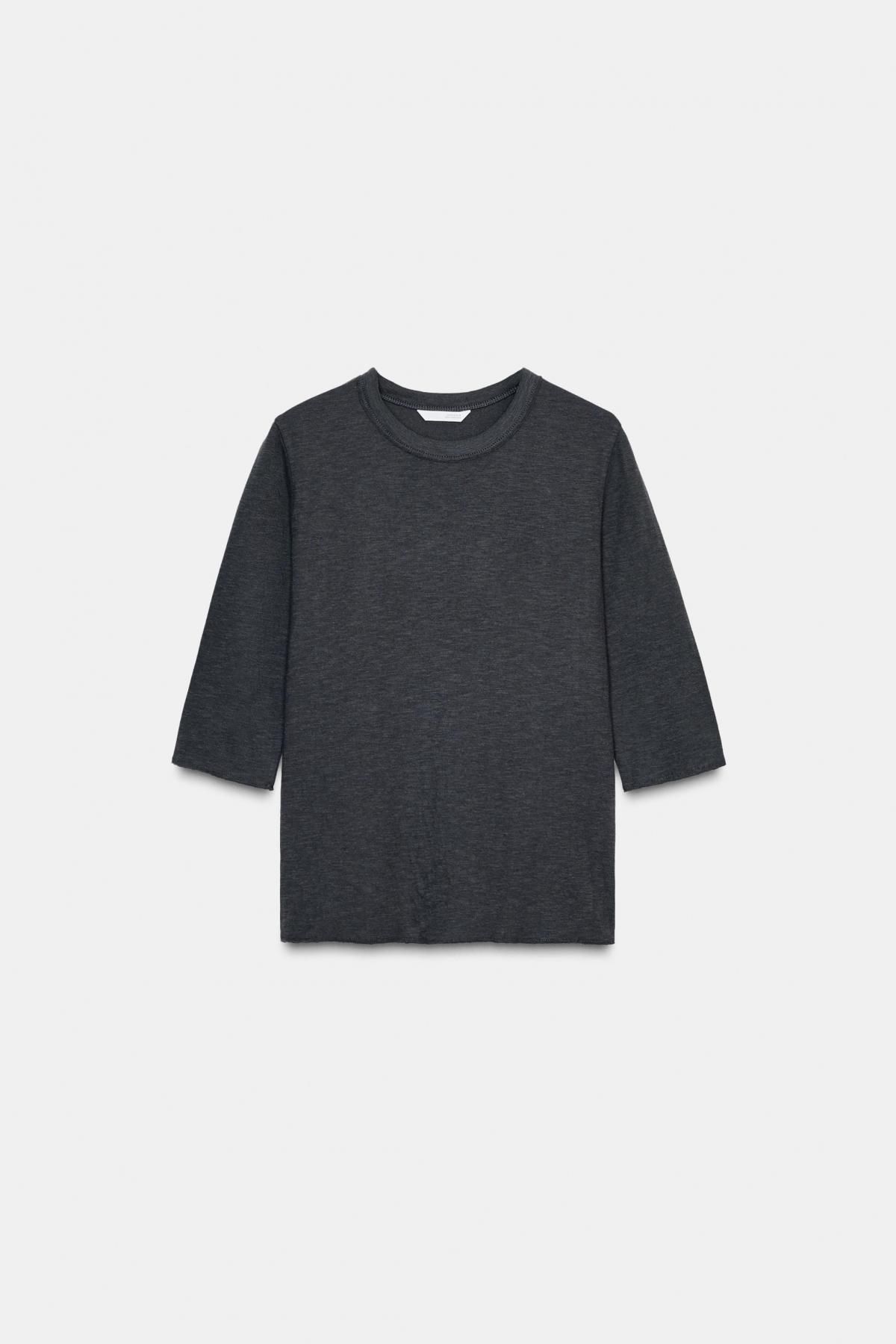 자라 베이직 다크그레이 코튼 라운드넥 7부 티셔츠 4174/695 CHARCOAL - 메인 이미지