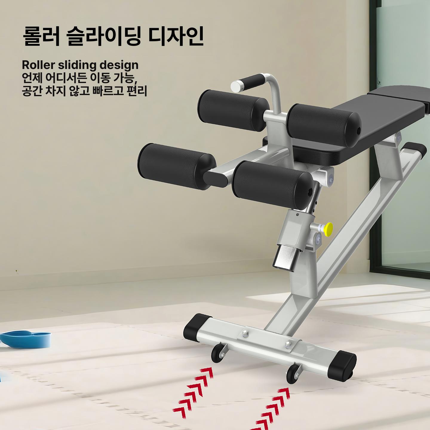 복근운동기구 기구 싯업벤치 운동 윗몸일으키기 뱃살 실버 프레임 블랙 쿠션 - 상세 이미지 5
