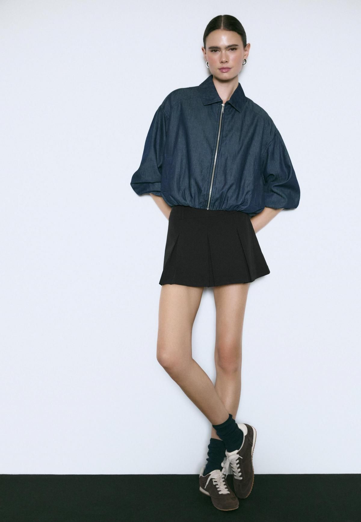 스트라디바리우스 트렌디 플리츠 미니 스커트 팬츠 4713/447 BLACK - 상세 이미지 5