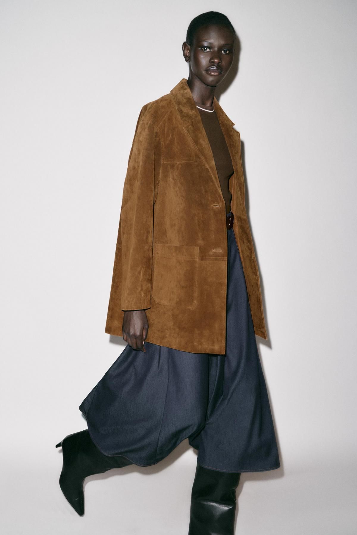 자라 투톤 컨트라스트 벨트 미디 원피스 8372/294 BROWN - 상세 이미지 3