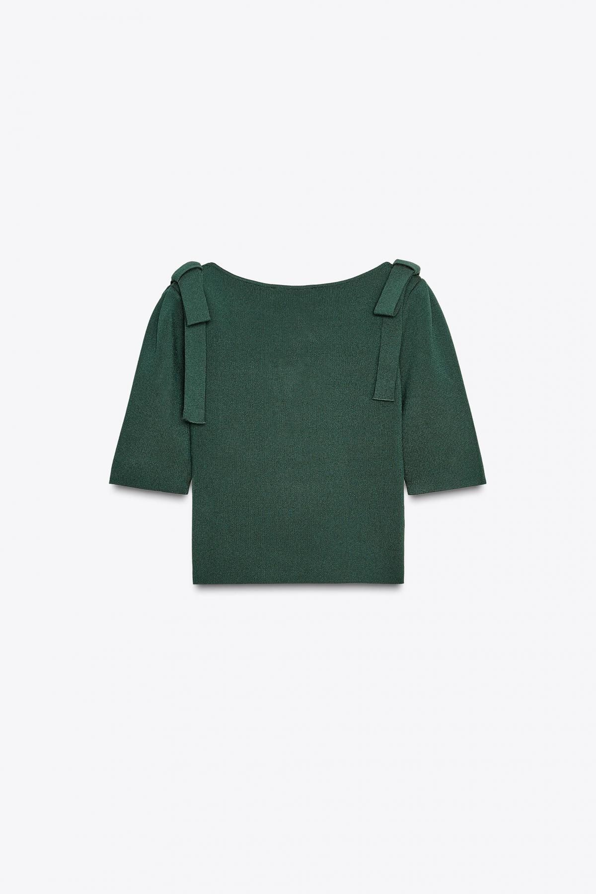 자라 데일리 스퀘어넥 숄더타이 버튼 가디건 4192/158 GREEN - 상세 이미지 2