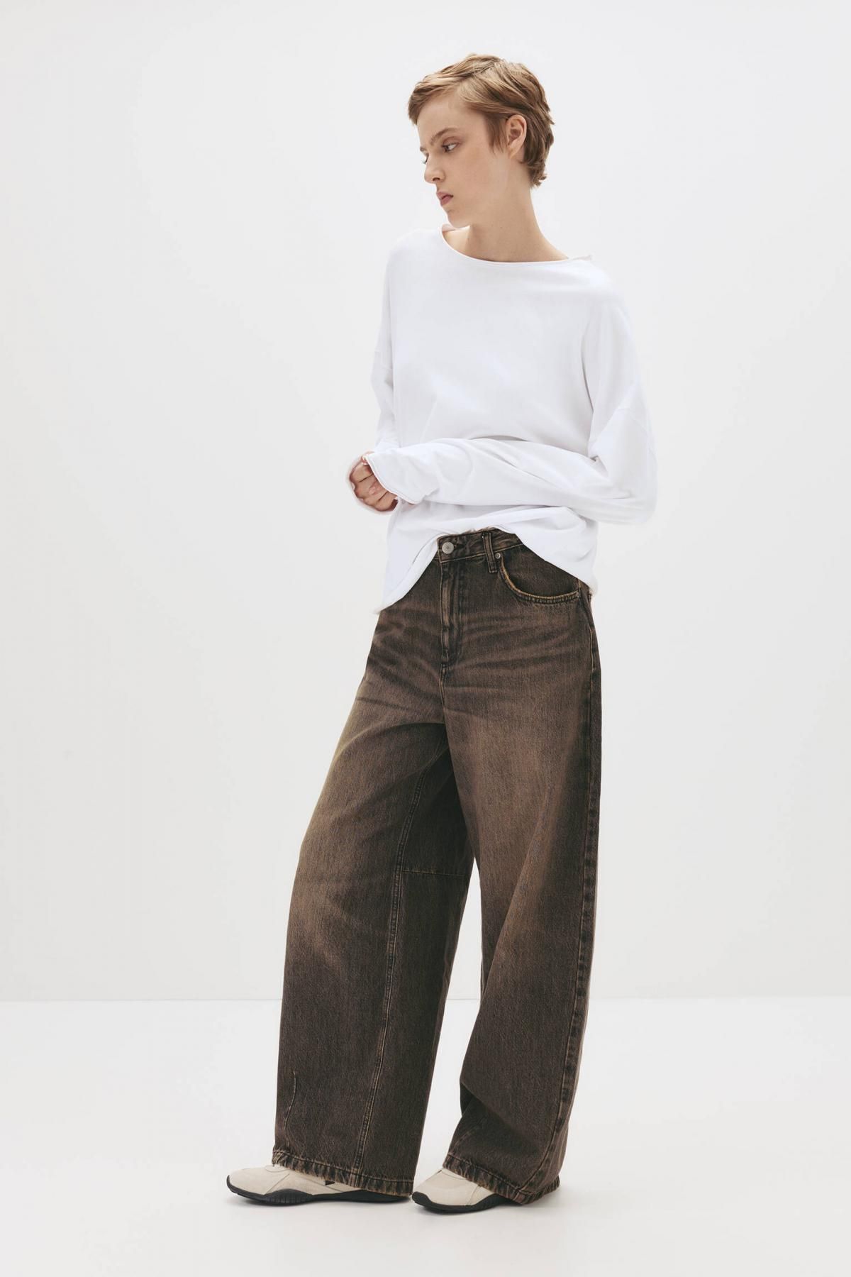 풀앤베어 오버사이즈 라운드넥 긴팔 티셔츠 7152/304 WHITE - 상세 이미지 5