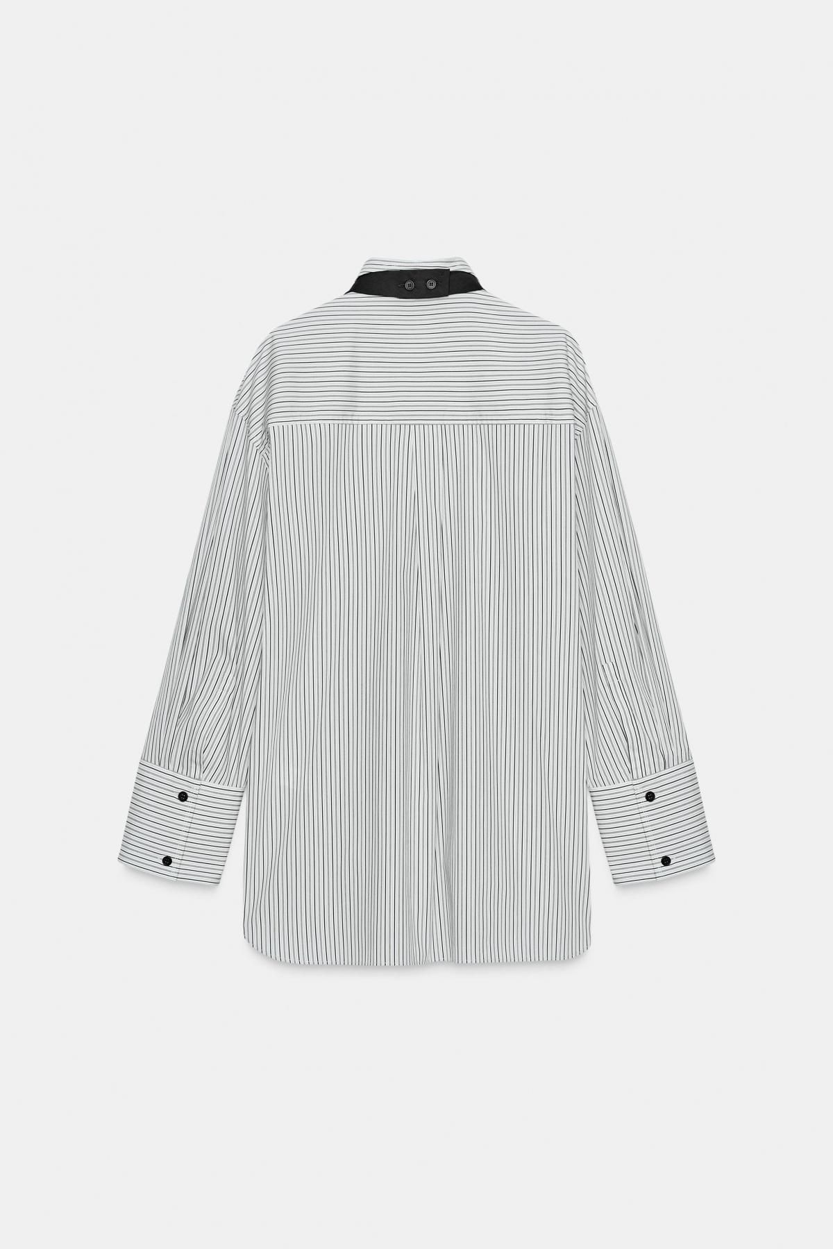 자라 오버핏 스트라이프 타이 포플린 셔츠 8876/251 BLACK / WHITE 이미지 7